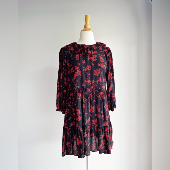 NWT ZARA Dark Floral Mini Dress Size M - Picture 2 of 7